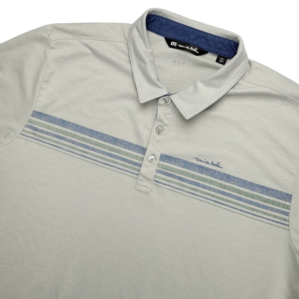 TravisMathew Polo Shirt Mens 2XL‎ Gray Stripe Pima Cotton Golf Performance Top